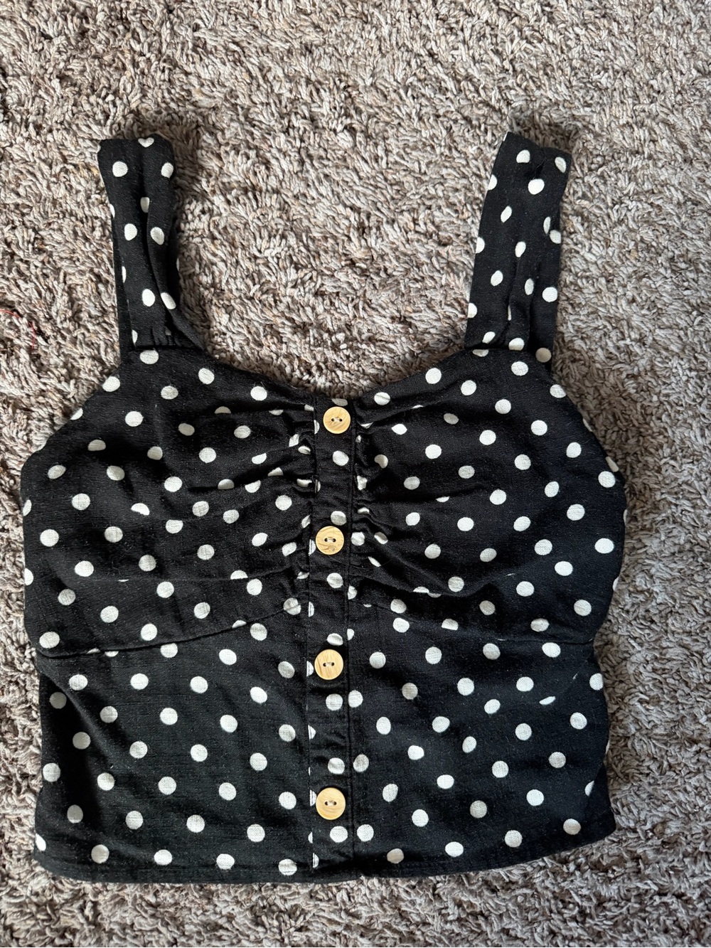 Polka Dot Button-Front Black Tank Top